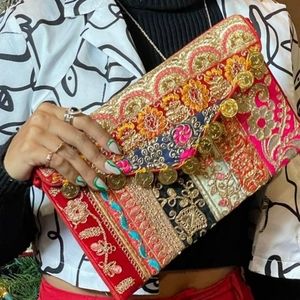 NWT Multi Color Handmade Envelope Clutch